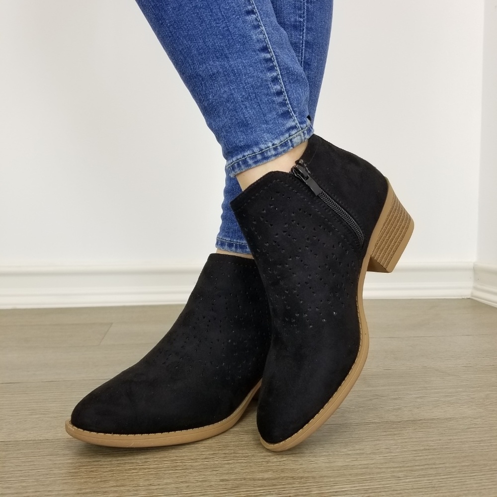 Black Suede Ankle Boots Laser cut Design - Picture 5 of 8